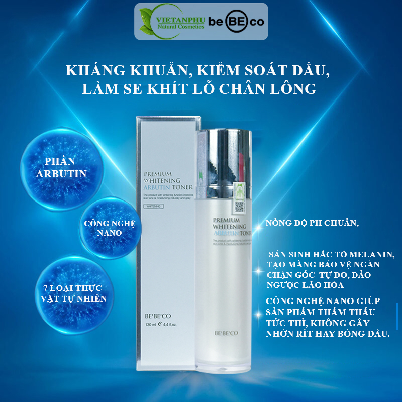 Nước hoa hồng trắng da mờ thâm nám se khít lỗ chân lông bổ sung & duy trì độ ẩm trẻ hóa DA BEBECO  ARBUTIN TONER 130ml