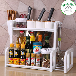 kệ đựng gia vị nhà bếp chữ B có chỗ cài dao tiện lợi, kệ bếp 2 tầng nhựa cao cấp 8288
