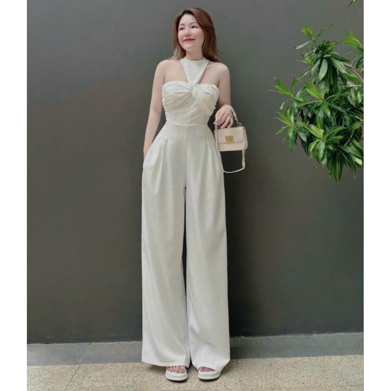 Áo liền quần ống rộng dài thích hợp đi dự tiệc, đi chơi bộ jium có chất liệu cotton lạnh rát mát