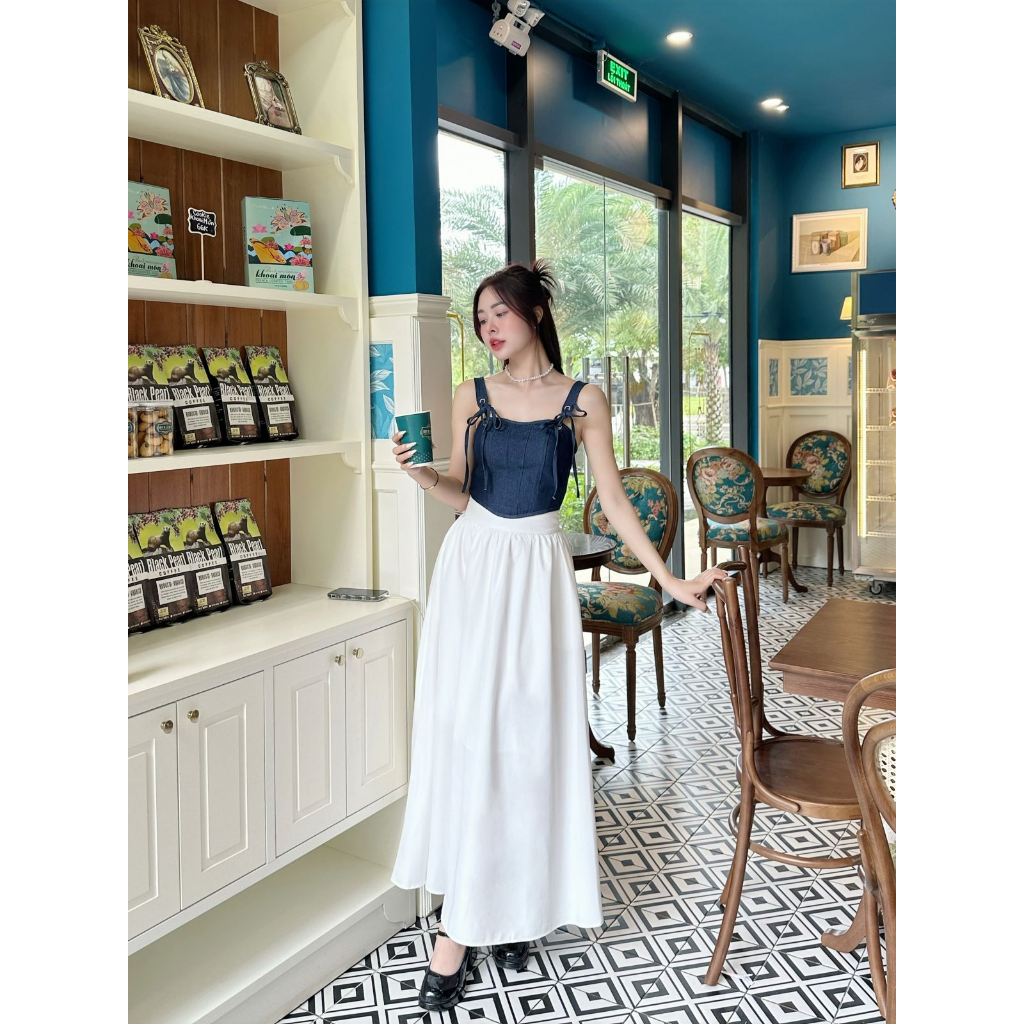 HALEY Lyana set - Áo corset có sẵn mút ngực kết hợp chân váy xòe dáng dài