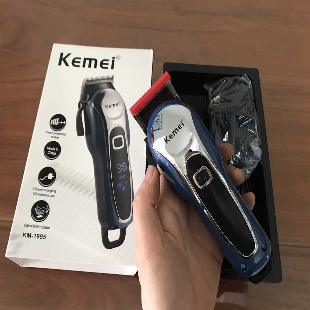 Tăng Đơ Cắt Tóc Chuyên Nghiệp KEMEI 1995, Hàng Chính Hãng, Bảo Hành Lên Đến 3 Năm, Tông Đơ Gia Đình Quà Tặng 4 Món