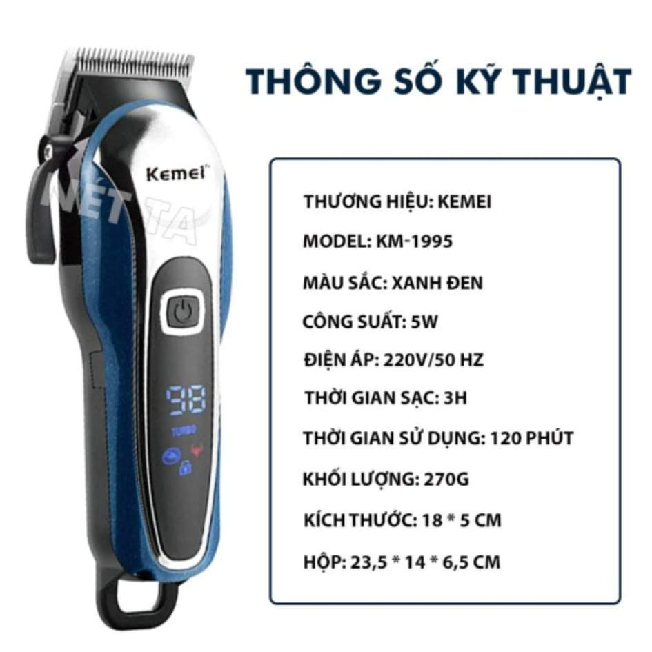 Tăng Đơ Cắt Tóc Chuyên Nghiệp KEMEI 1995, Hàng Chính Hãng, Bảo Hành Lên Đến 3 Năm, Tông Đơ Gia Đình Quà Tặng 4 Món