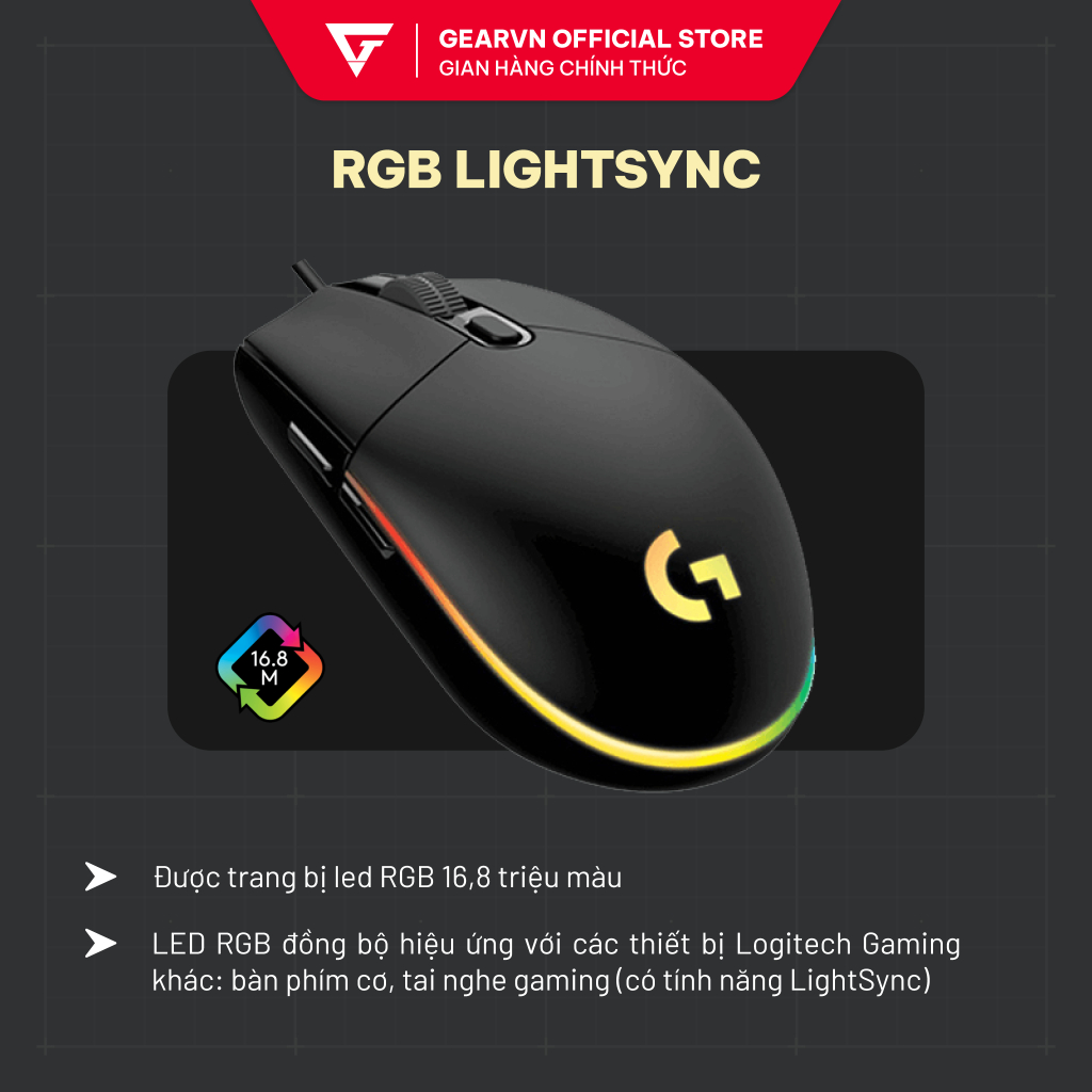 Chuột Gaming LOGITECH G102 LightSync Black RGB - Tuỳ Chỉnh Phần Mềm HUB G - 5 Chế Độ Thiết Lập Sẵn - Hàng Chính Hãng