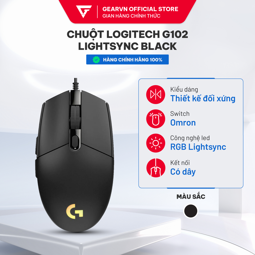 Chuột Gaming LOGITECH G102 LightSync Black RGB - Tuỳ Chỉnh Phần Mềm HUB G - 5 Chế Độ Thiết Lập Sẵn - Hàng Chính Hãng
