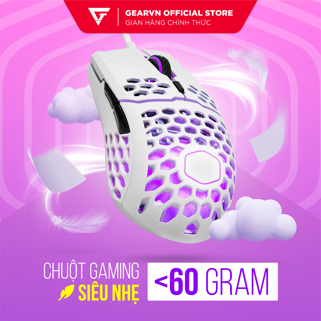 Chuột CoolerMaster MM711 RGB White Matte - Thiết kế độc đáo - Led RGB - Siêu nhẹ - Chính Hãng Giá Rẻ