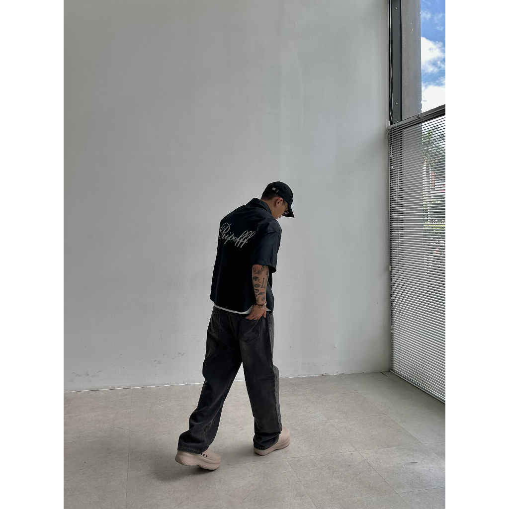 RIPOFFF Nylon Boxy-Crop Shirt - Black