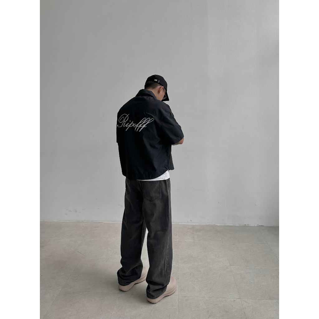 RIPOFFF Nylon Boxy-Crop Shirt - Black