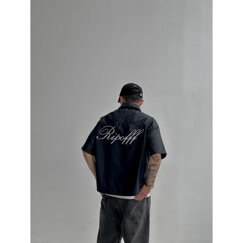 RIPOFFF Nylon Boxy-Crop Shirt - Black