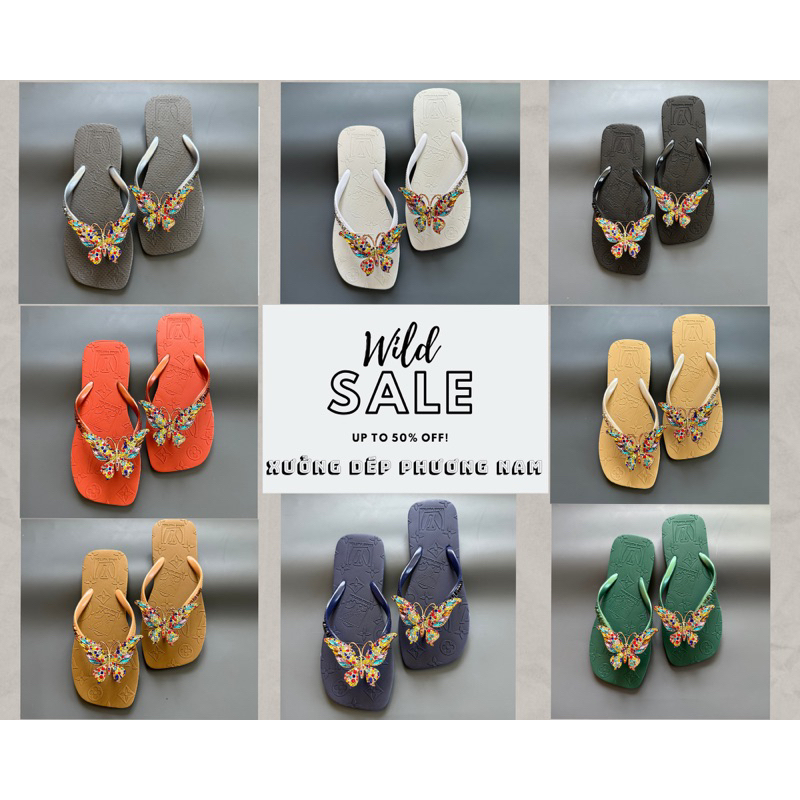 Dép kẹp xỏ ngón tông lào nữ LV đính charm Bớm thời trang, nhiều màu lựa chọn.