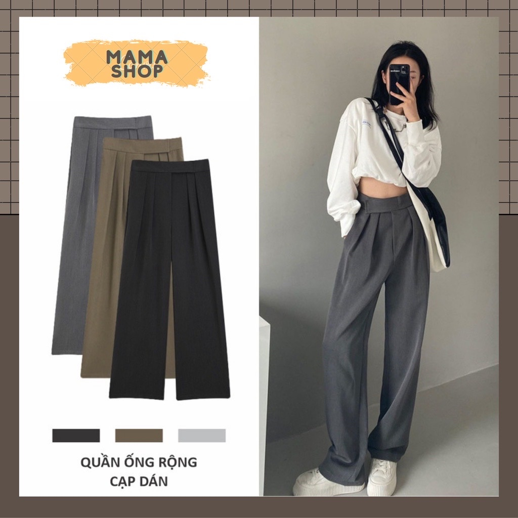 Quần Ống Rộng Nữ Cạp Dán Hàn Quốc