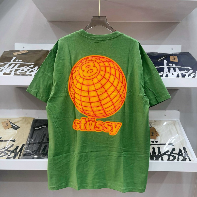 CHÍNH HÃNG - ÁO STUSSY 8BALL GRID T-SHIRT - ÁO THUN CỔ TRÒN TAY LỠ MÀU XANH