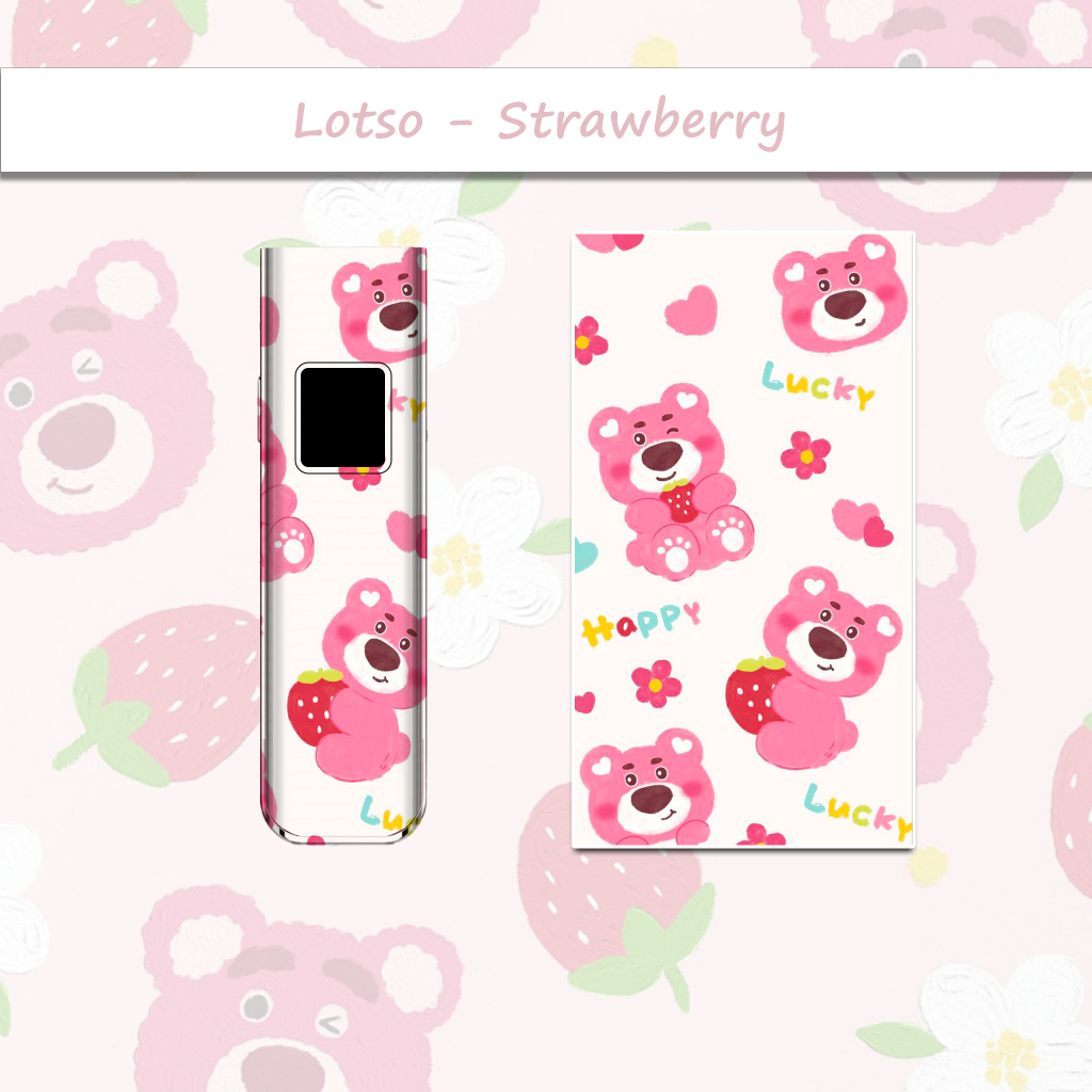 Miếng dán Skin Xlim Pro - Lotso Gấu Dâu phủ kim tuyến in hình tự chọn cho xlim v2/ Riil X