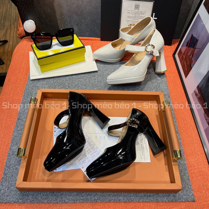 Giày cao gót mũi nhọn quai ngang khoá cài đế đúp gót trụ fullbox hàng quảng châu cao cấp