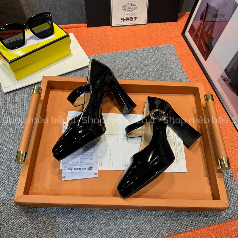 Giày cao gót mũi nhọn quai ngang khoá cài đế đúp gót trụ fullbox hàng quảng châu cao cấp