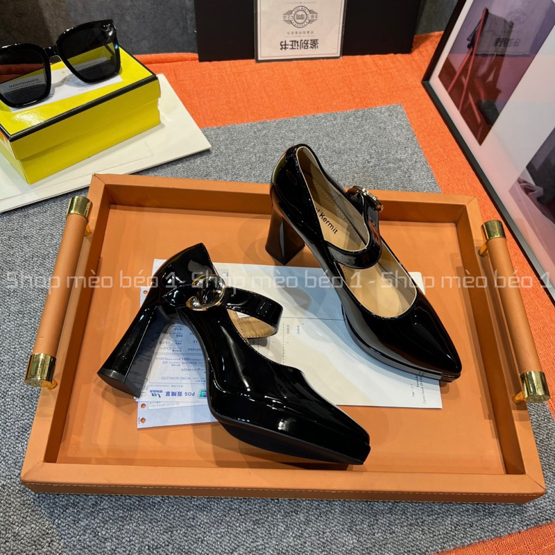 Giày cao gót mũi nhọn quai ngang khoá cài đế đúp gót trụ fullbox hàng quảng châu cao cấp