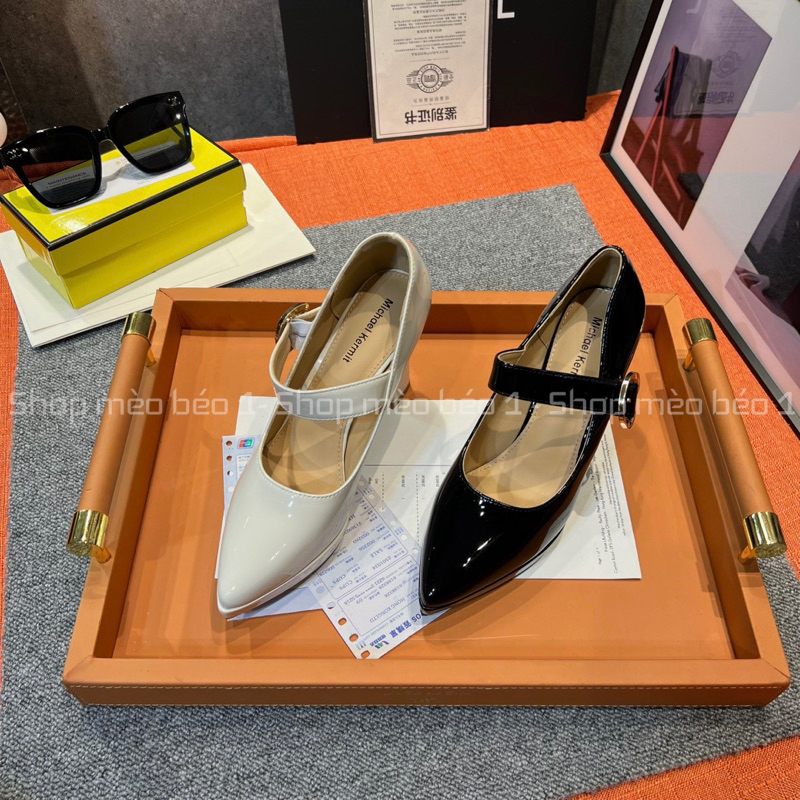 Giày cao gót mũi nhọn quai ngang khoá cài đế đúp gót trụ fullbox hàng quảng châu cao cấp