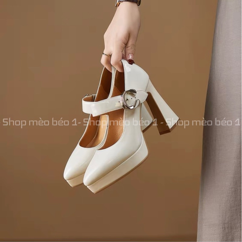 Giày cao gót mũi nhọn quai ngang khoá cài đế đúp gót trụ fullbox hàng quảng châu cao cấp