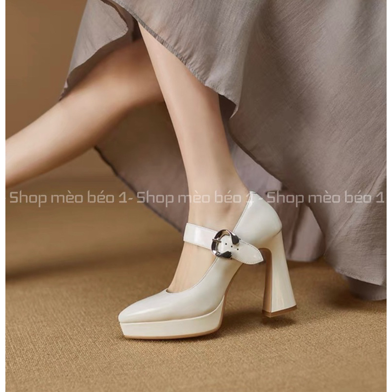 Giày cao gót mũi nhọn quai ngang khoá cài đế đúp gót trụ fullbox hàng quảng châu cao cấp