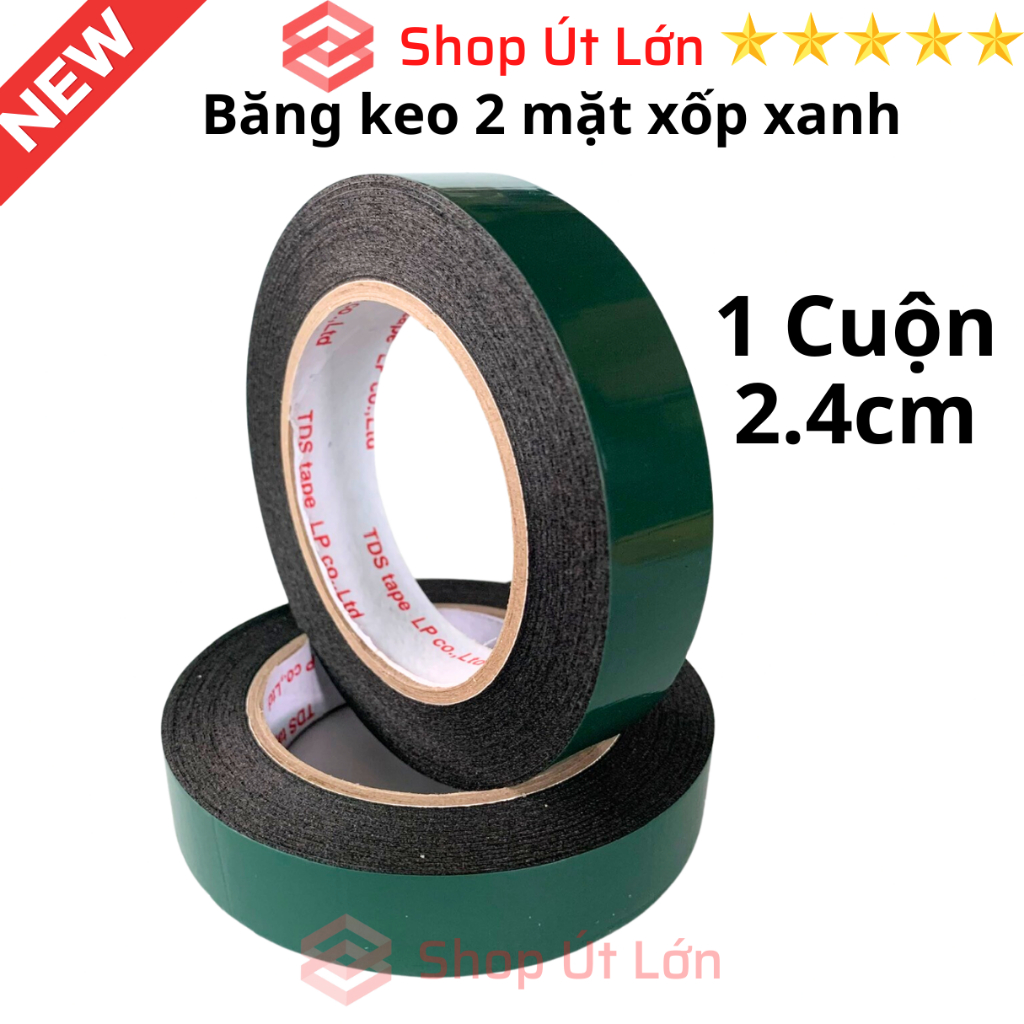 1 Cuộn Băng keo 2 mặt xốp xanh 2,4cm - 4,5cm, độ dầy 1mm, lõi giấy 3mm