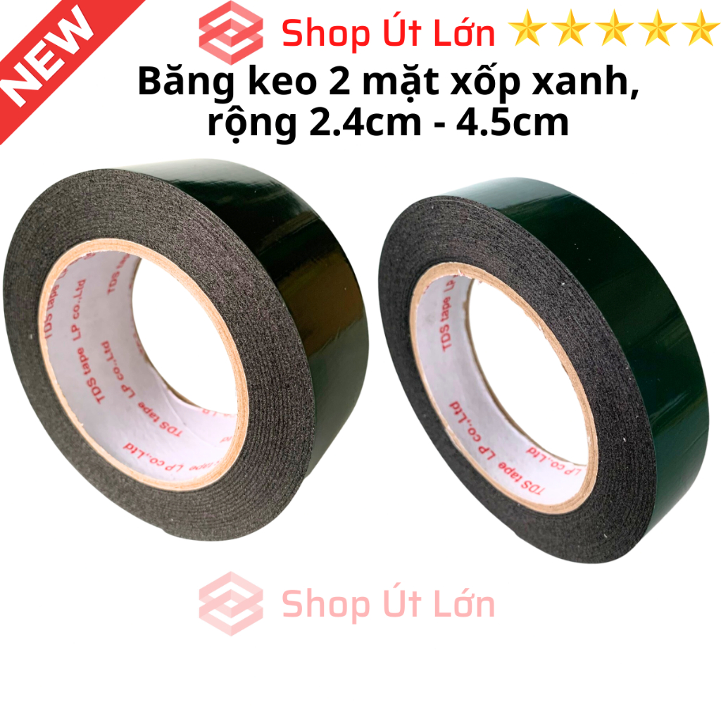 1 Cuộn Băng keo 2 mặt xốp xanh 2,4cm - 4,5cm, độ dầy 1mm, lõi giấy 3mm
