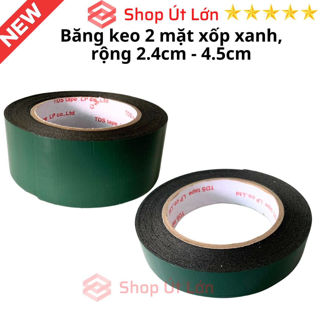 1 Cuộn Băng keo 2 mặt xốp xanh 2,4cm - 4,5cm, độ dầy 1mm, lõi giấy 3mm