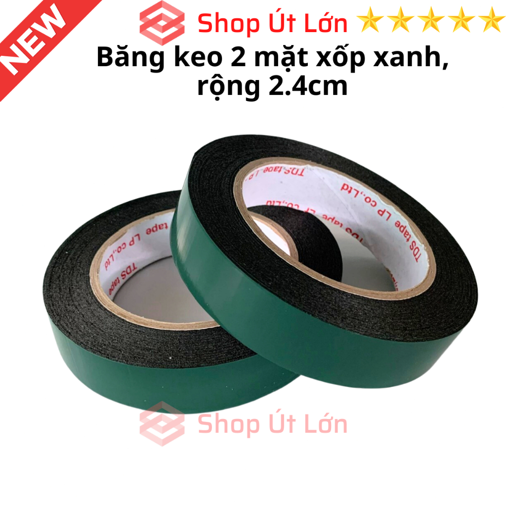 1 Cuộn Băng keo 2 mặt xốp xanh 2,4cm - 4,5cm, độ dầy 1mm, lõi giấy 3mm
