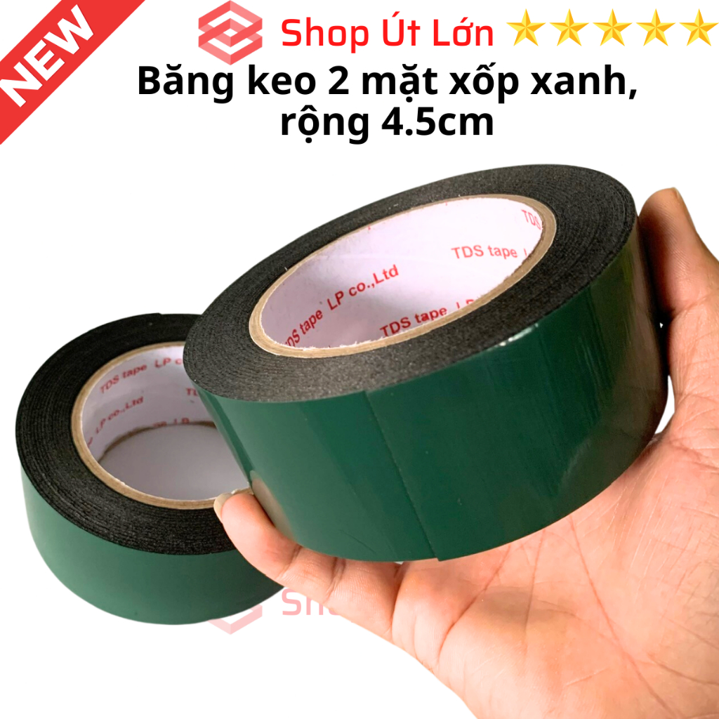 1 Cuộn Băng keo 2 mặt xốp xanh 2,4cm - 4,5cm, độ dầy 1mm, lõi giấy 3mm