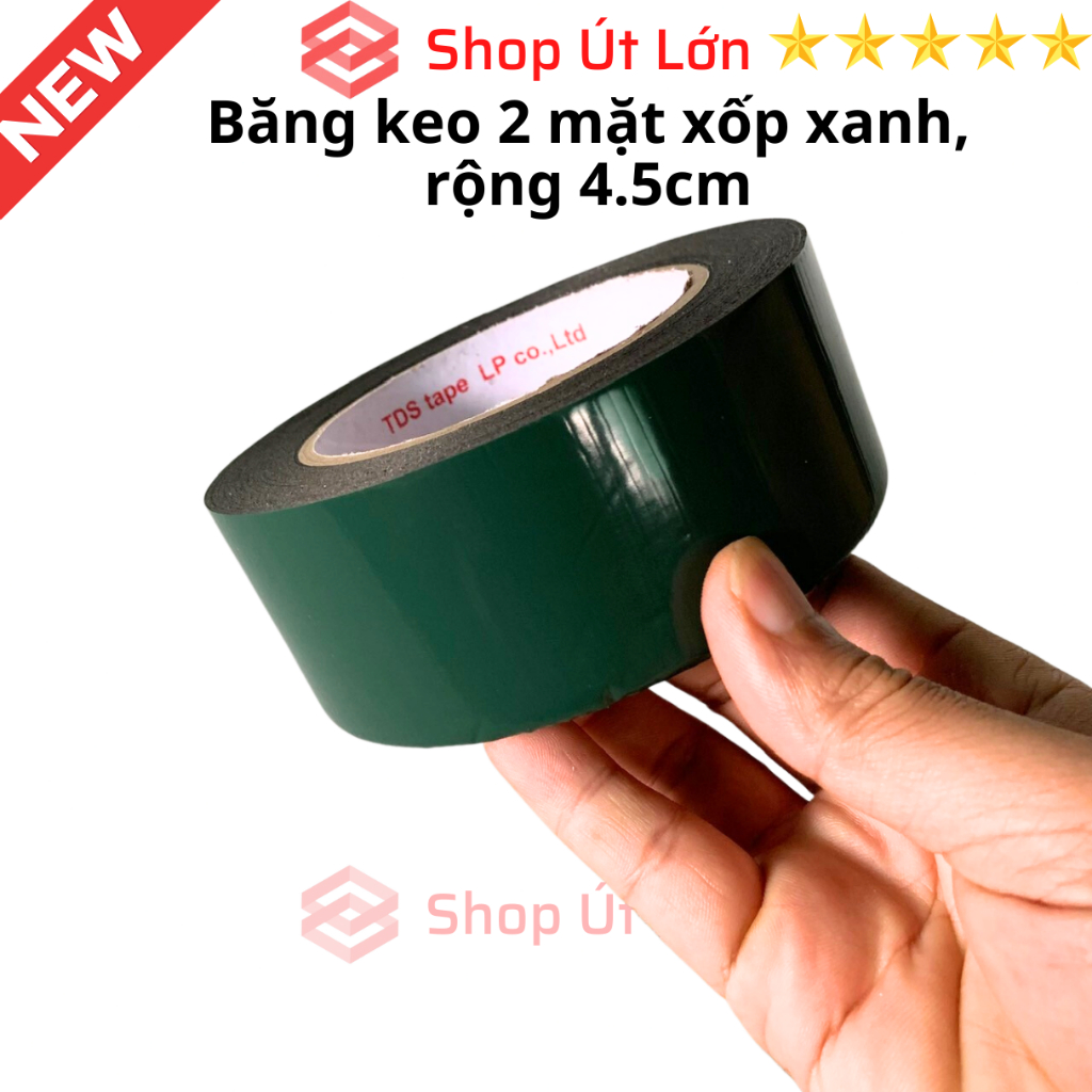 1 Cuộn Băng keo 2 mặt xốp xanh 2,4cm - 4,5cm, độ dầy 1mm, lõi giấy 3mm
