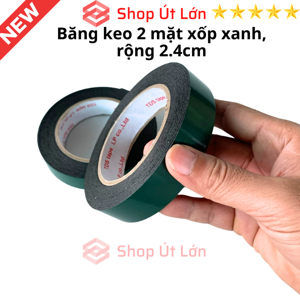 1 Cuộn Băng keo 2 mặt xốp xanh 2,4cm - 4,5cm, độ dầy 1mm, lõi giấy 3mm