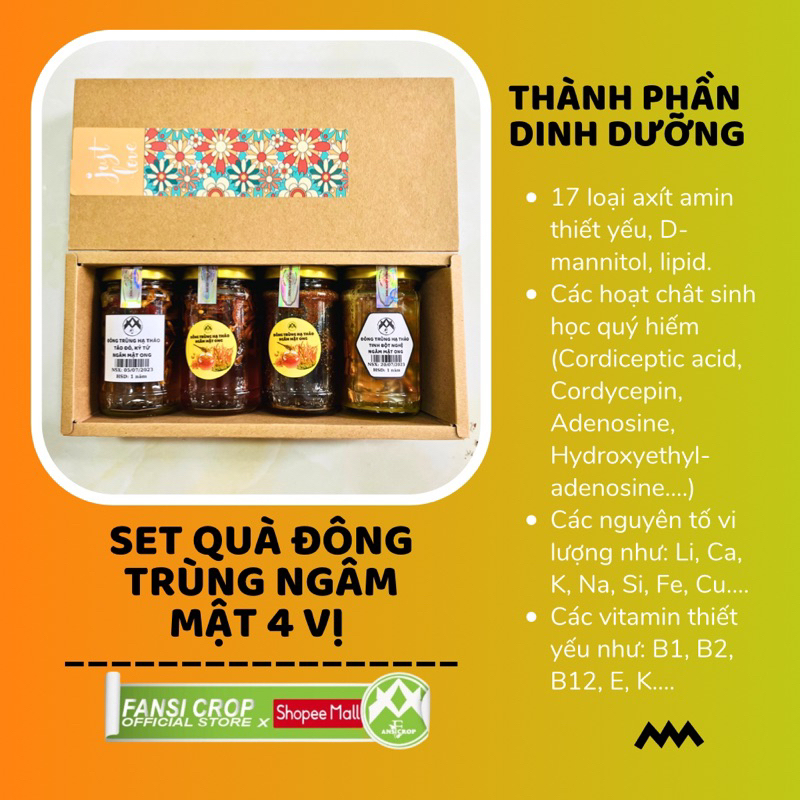 Set quà Đông Trùng Hạ Thảo ngâm mật ong 4 vị, hũ 100ML