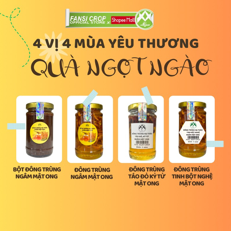 Set quà Đông Trùng Hạ Thảo ngâm mật ong 4 vị, hũ 100ML