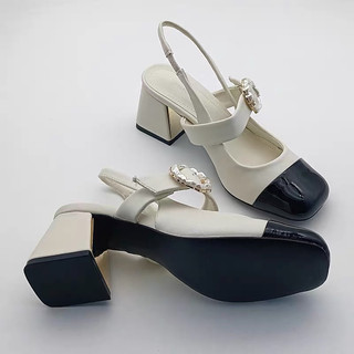 ORDER - Cnk mũi đen gót vuông 8cm 35-40