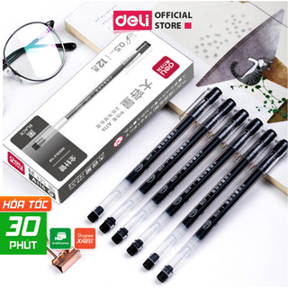 Bút gel mực nước văn phòng 0.5mm Deli ba màu xanh đen đỏ nhanh khô viết đều trơn tru lâu hết mực chất lượng cao - A116