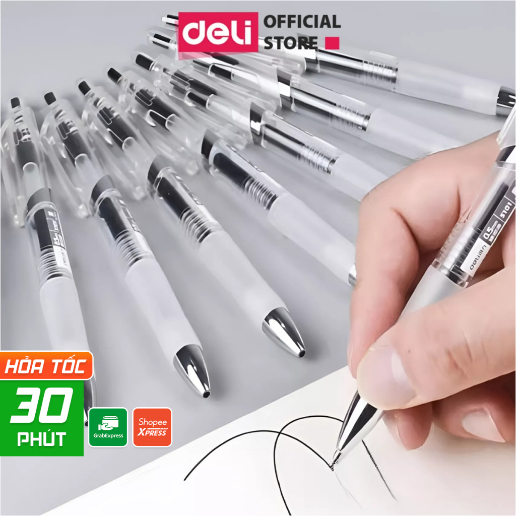 Bút Gel Bút Bi Nước Mực Màu Đen Deli Viết Sổ Calligraphy Ngòi 0.5m Văn Phòng Học Sinh Chât Lượng Cao S101 Bút Chép Kinh