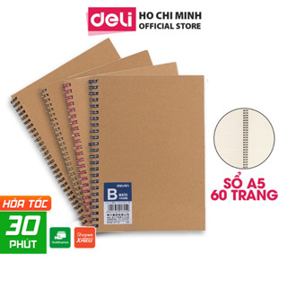 Combo 4 Sổ Tay Ghi Chép Lò Xo Kẻ Ngang A5 Gáy Xoắn 120 Trang Bìa Kraft Deli - Sổ Kế Hoach Planner Viết Nhật Kí Tập Vở
