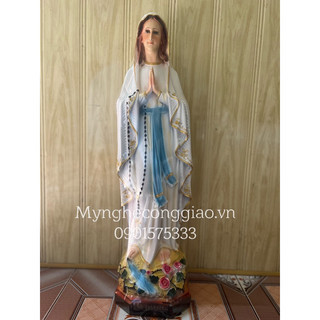 Tượng Đức Mẹ Lộ Đức Và Thánh Giuse Composit cao 60cm sơn màu trắng.