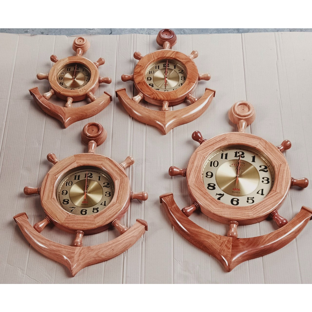 Đồng hồ treo tường mỏ neo gỗ gõ đỏ tự nhiên 100% hàng cao cấp 50cm - 60cm - 70cm - 80cm