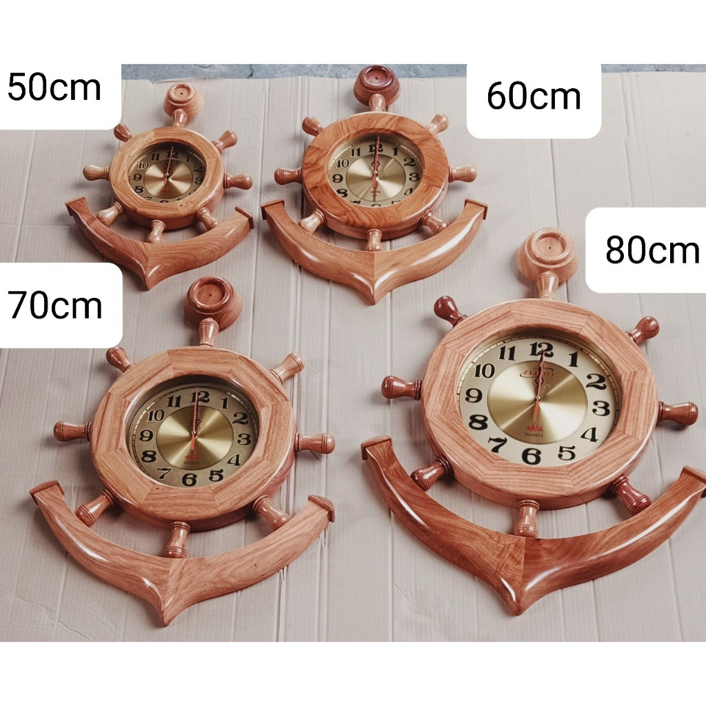 Đồng hồ treo tường mỏ neo gỗ gõ đỏ tự nhiên 100% hàng cao cấp 50cm - 60cm - 70cm - 80cm