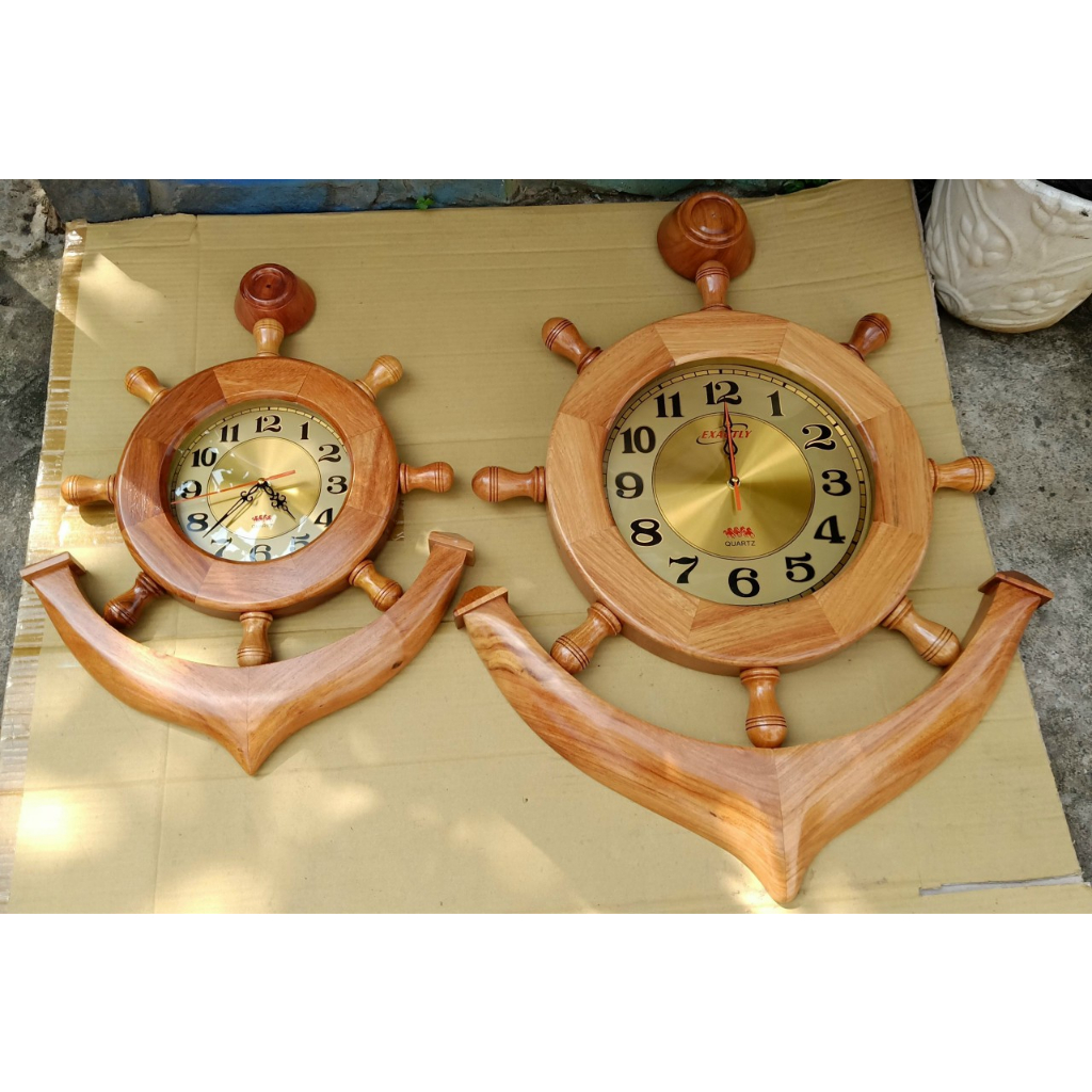 Đồng hồ treo tường mỏ neo gỗ gõ đỏ tự nhiên 100% hàng cao cấp 50cm - 60cm - 70cm - 80cm