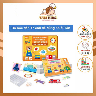 Học liệu bóc dán montessory 17 chủ đề, sách bóc dán tiếng anh cho bé