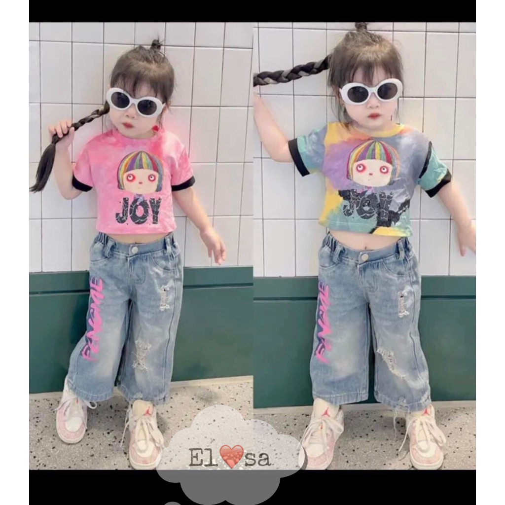 Quần áo bé gái- Set Áo Loang Kèm Quần Bò Xuông Cute Cho Bé 1-8 Tuổi