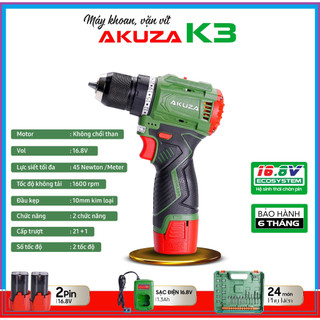 Máy khoan dùng pin 16,8v akuza k3 pin 4 cell đầu kẹp autolook 10mm sắt không chổi than
