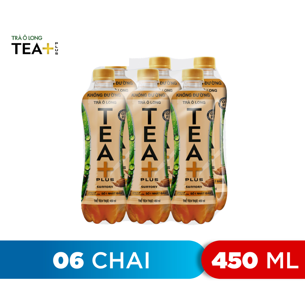 Thùng 24 chai trà ô long Tea Plus không đường 455ml