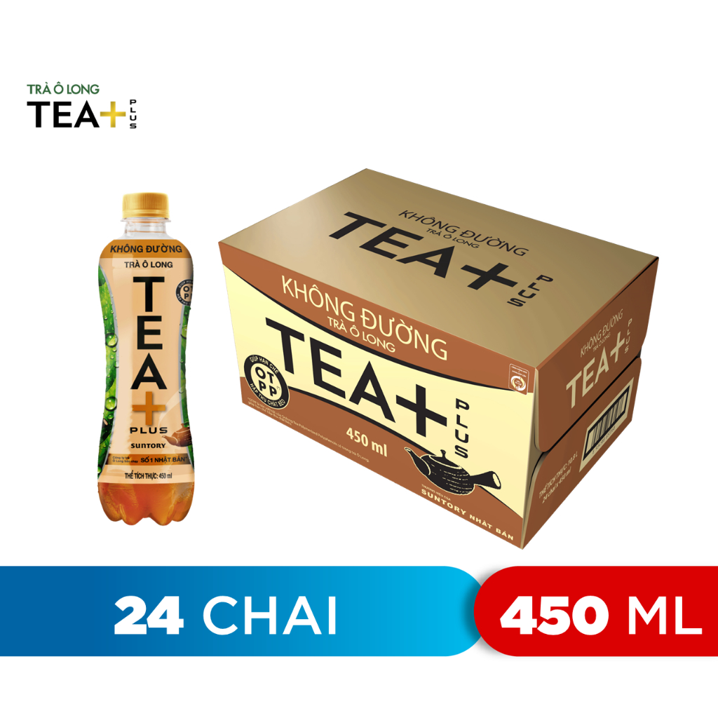 Thùng 24 chai trà ô long Tea Plus không đường 455ml