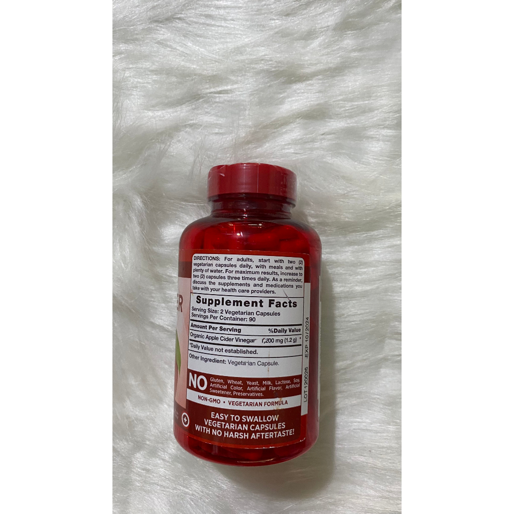 Viên uống giấm táo giảm cân Apple Cider Vinegar 1200mg Hộp 180 viên - DATE 08/25 - CHÍNH HÃNG MỸ