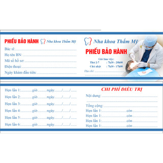 In 100 Phiếu hẹn khám Nha Khoa - Phiếu dịch vụ, bảo hành Nha Khoa