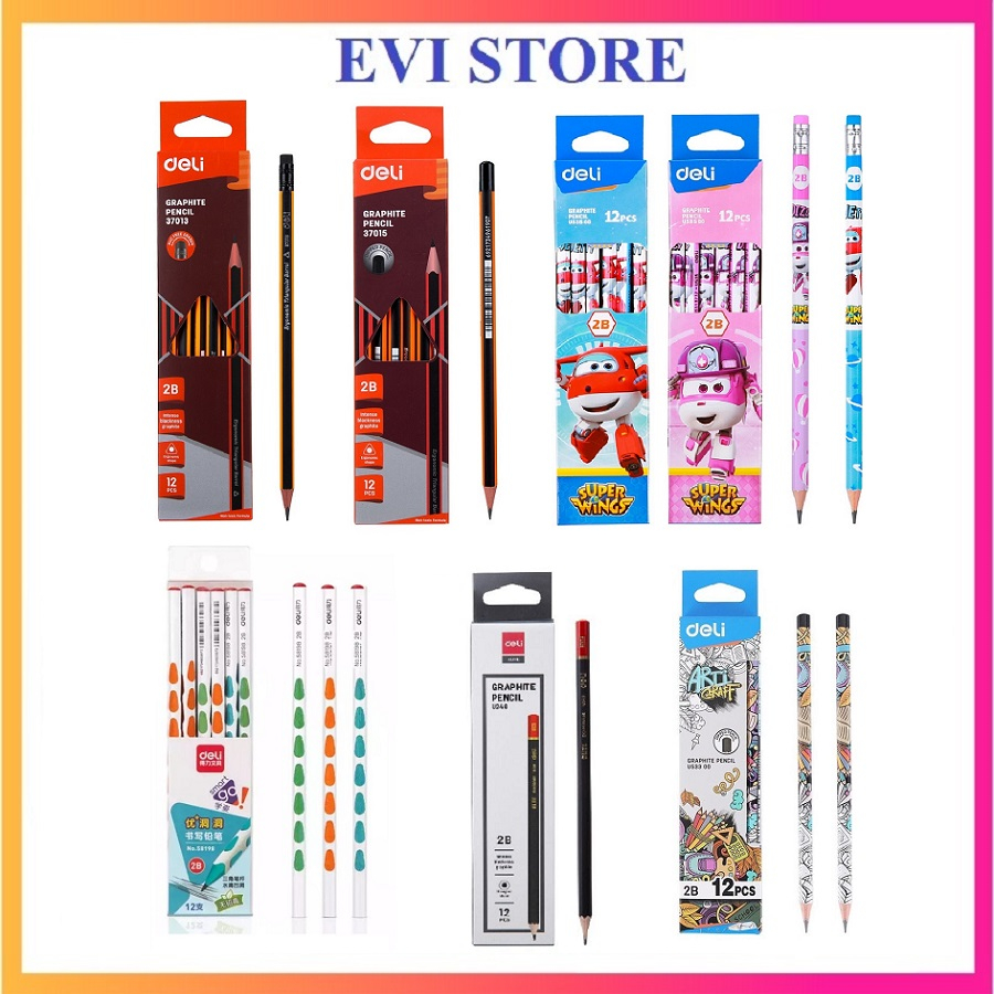 Bút chì gỗ 2B Deli 58198 / 53300 / 37013 / 37015 / U535 / Chì gỗ tam giác, nhiều màu sắc - 01 Cây