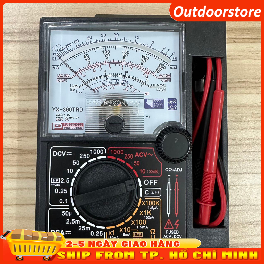 Đồng hồ vạn năng VOM YX360-TRD tặng kèm pin đo điện trở, dòng điện xoay chiều 1 chiều