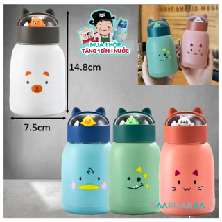 Bình nước giữ nhiệt 360ml nắp thú dễ thương lõi thủy tinh bọc nhựa cách nhiệt