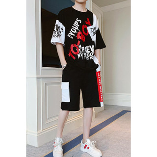 Bộ Đồ Thun Nam Thể Thao Mùa Hè Ngắn Tay Hai Màu Kèm Quần Shorts Phối Dây Chữ Cá Tính SET NAM 9000033C3